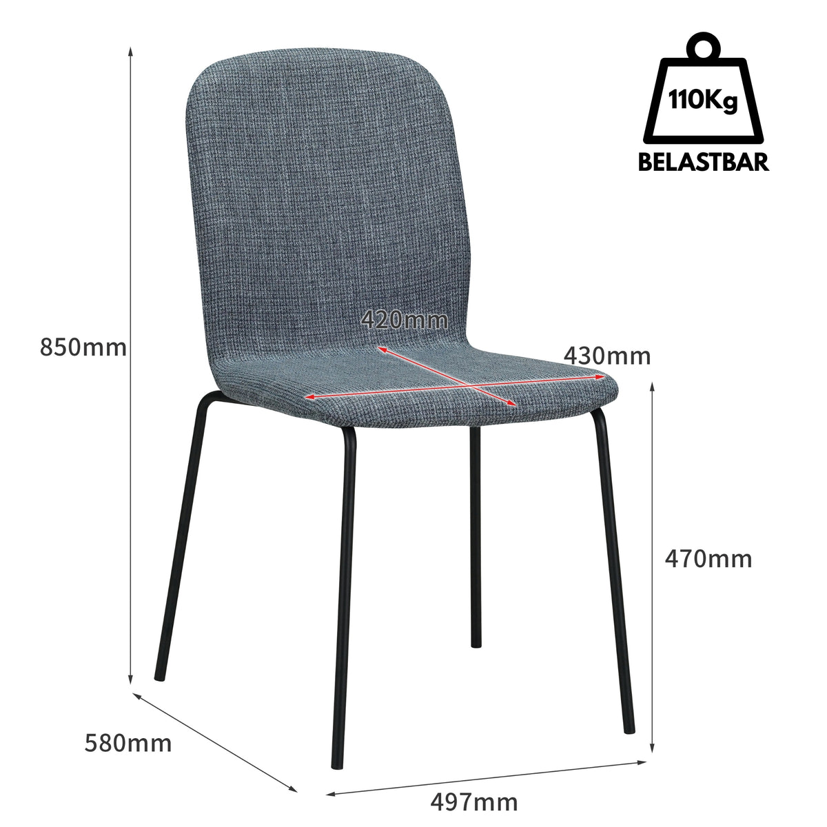 RAVINO Designer Stapelstühle 4er Set ENNA  / S10 mit Stoffbezug, Konferenzstühle Besucherstühle