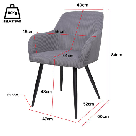 Albatros Esszimmerstuhl SILA – 2er Set Polsterstühle mit Armlehnen, Cord-Bezug