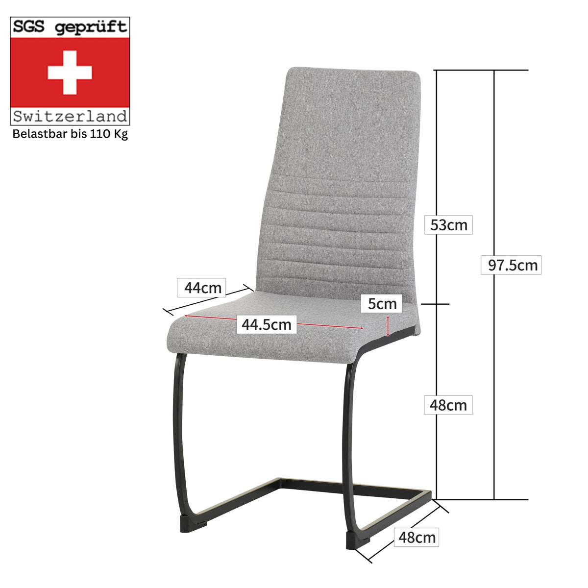 ALBATROS Freischwinger Designerstuhl TURANO | 4er Set | Schwarz, Grau, Beige | Stoff Bezug