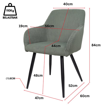 Albatros Esszimmerstuhl SILA – 2er Set Polsterstühle mit Armlehnen, Cord-Bezug
