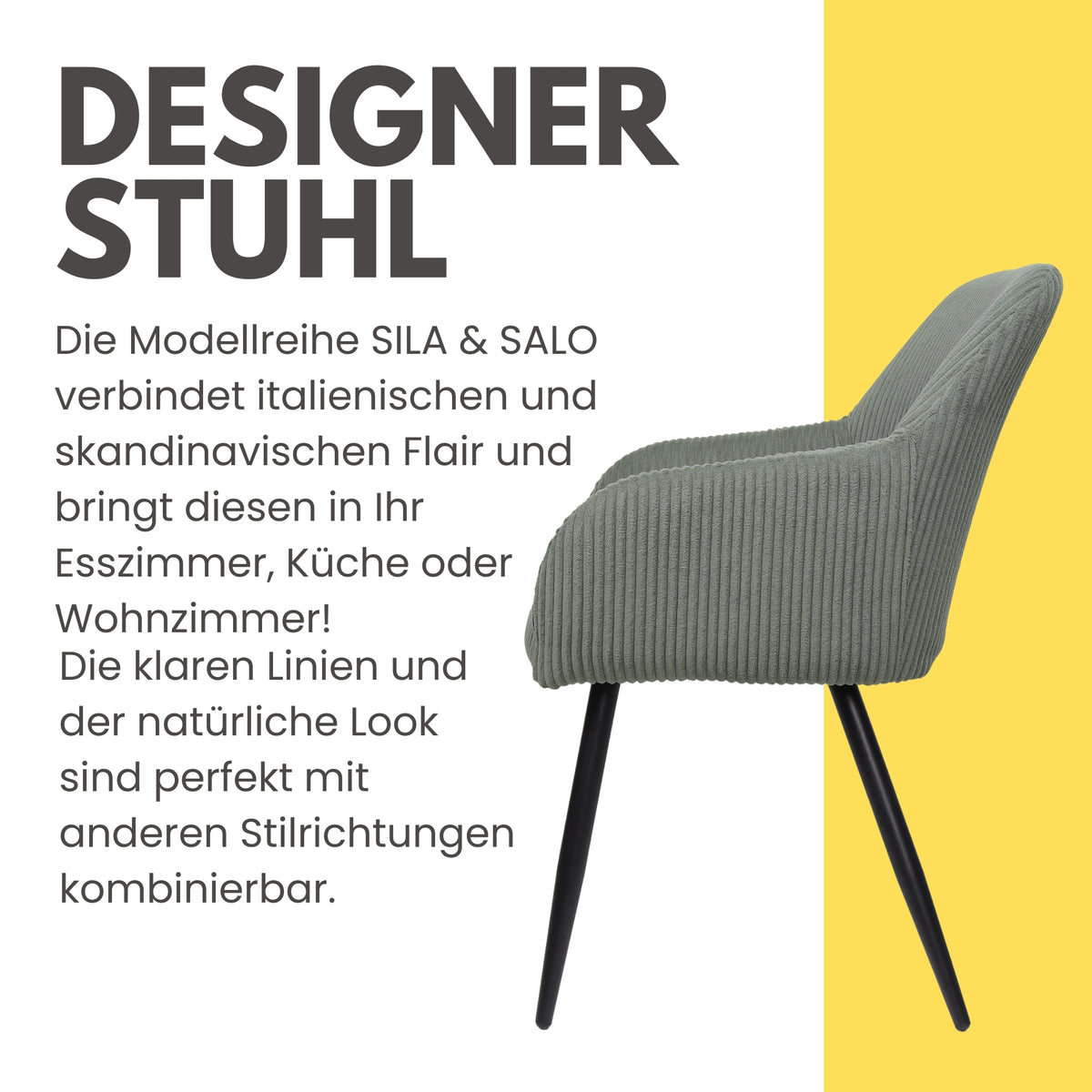Albatros Esszimmerstuhl SILA – 2er Set Polsterstühle mit Armlehnen, Cord-Bezug