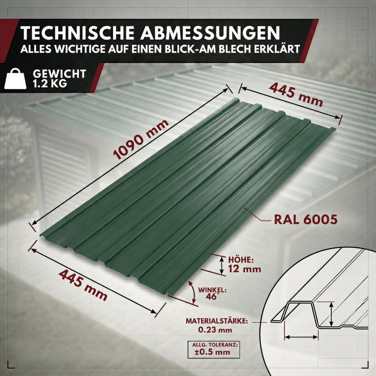 Albatros Trapezblech Dachplatten 12er oder 22er Set, Anthrazit RAL 7016 oder Grün RAL 6005, 1090 x 445 mm, verzinkt, Dachblech Profilblech für Gartenhaus, Carport, Schuppen und Gerätehaus