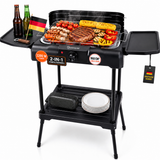 Sommertal BBQ231 Elektrogrill | Balkongrill | 2200W | Camping Grill | 2in1 Tischgrill mit Standfuß | Stufenloser Temperaturregler