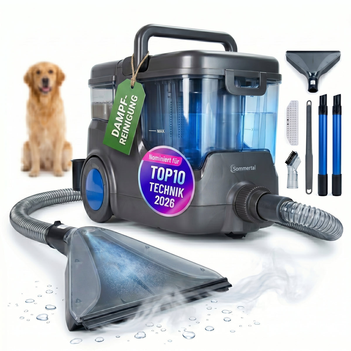 Waschsauger HYDRO 9000 MAX, Teppichreiniger & Polsterreiniger mit Dampffunktion