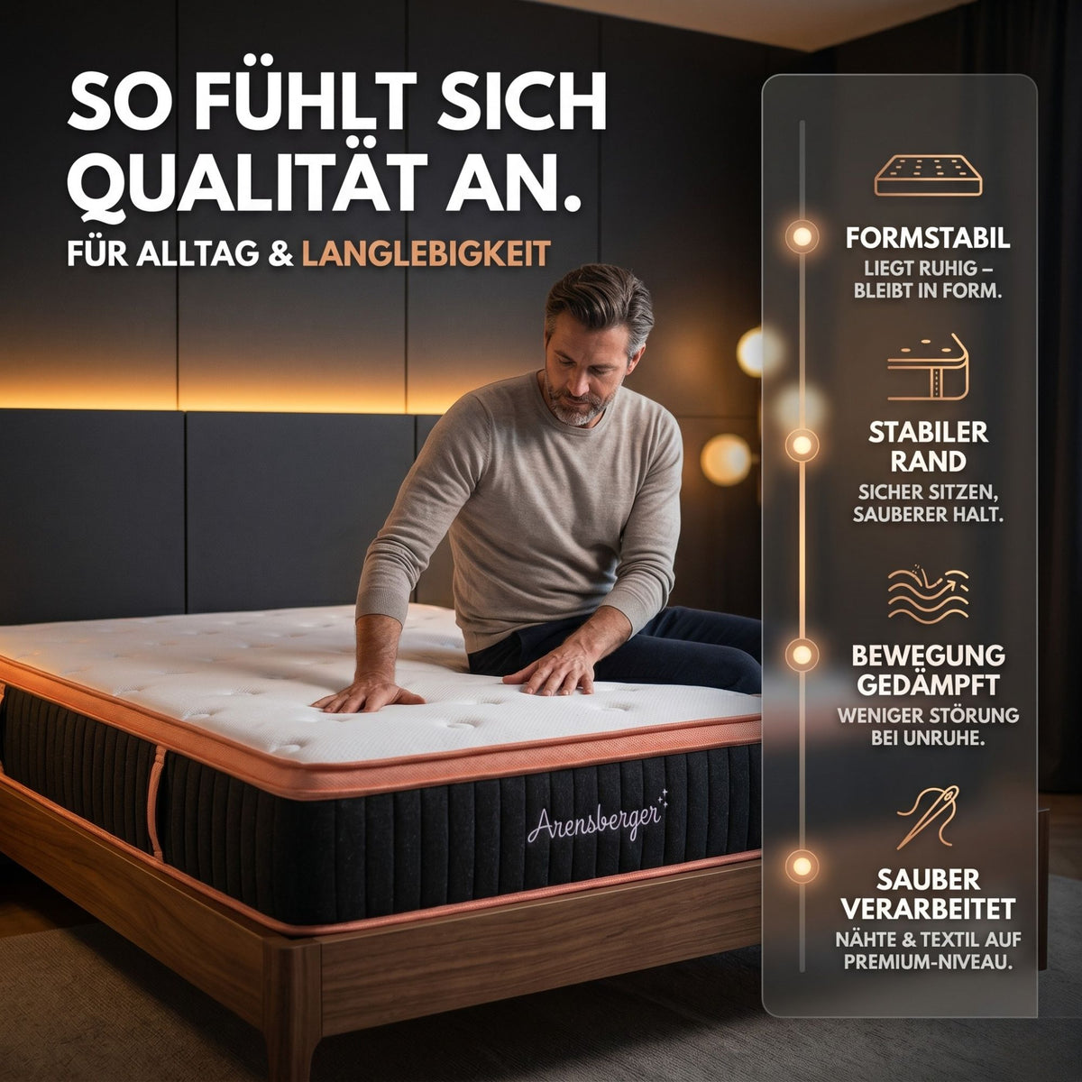 Arensberger Kupfermatratze mit Federkern & Kupferschaum + integrierter Topper | Höhe 25cm | Härtegrad H3/ H4