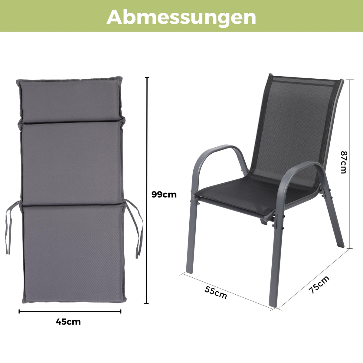 Gartenstühle Kuba mit Sitzauflage, stapelbar mit robustem Metallgestell
