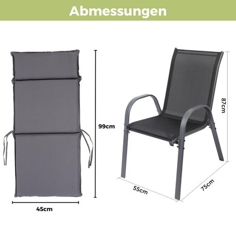 Gartenstühle Kuba mit Sitzauflage, stapelbar mit robustem Metallgestell