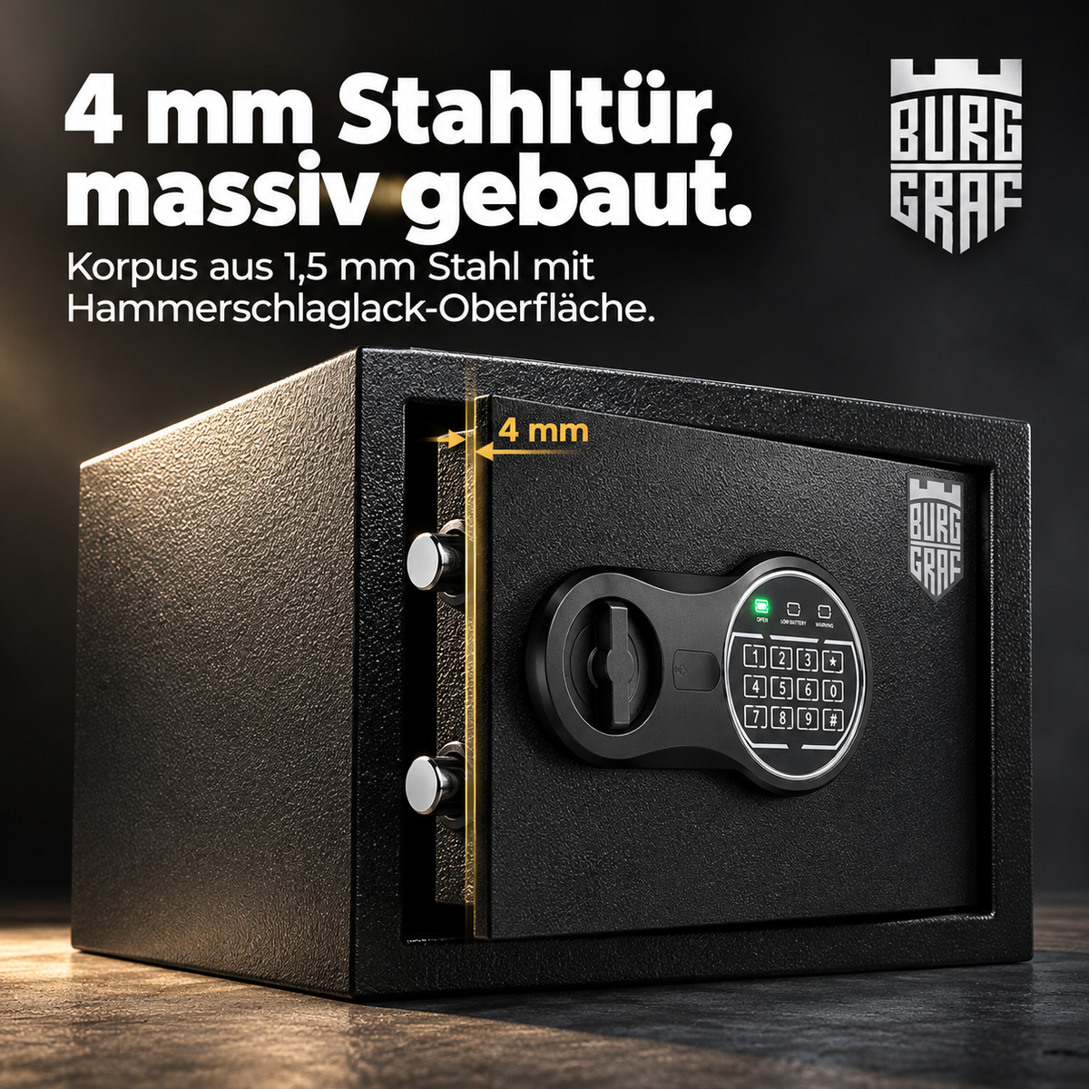 Burggraf Gr. L Tresor für zuhause, Buch-Safe, Hammerschlag, Möbeltresor, 25x35x25cm