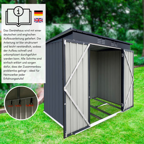 Albatros Profi Gerätehaus L – verzinktes Metall in Anthrazit (RAL 7016) | 202x118x173cm
