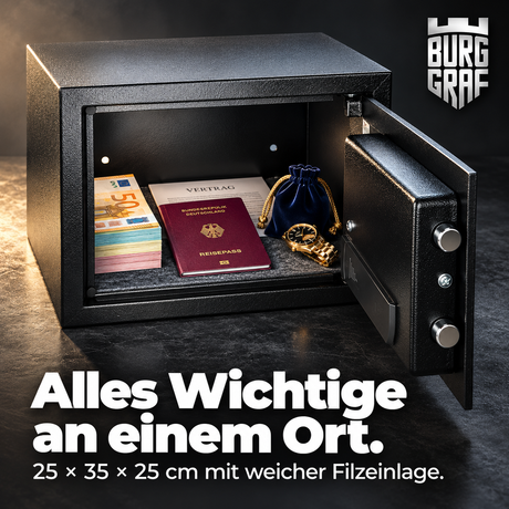 Burggraf Gr. L Tresor für zuhause, Buch-Safe, Hammerschlag, Möbeltresor, 25x35x25cm