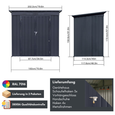 Albatros Profi Gerätehaus L – verzinktes Metall in Anthrazit (RAL 7016) | 202x118x173cm