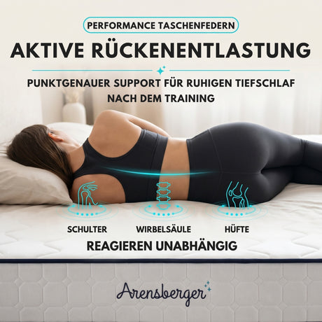 Arensberger LENA Federkernmatratze mit Memoryschaum | Höhe 21cm | Härtegrad H3 | HR Taschenfederkern Matratze | Rollmatratze | ergonomisch