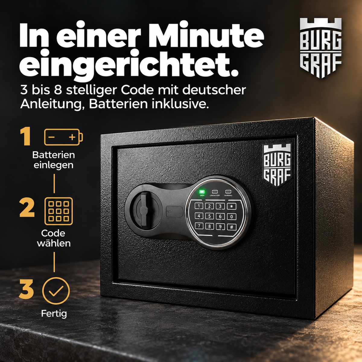 Burggraf Gr. L Tresor für zuhause, Buch-Safe, Hammerschlag, Möbeltresor, 25x35x25cm