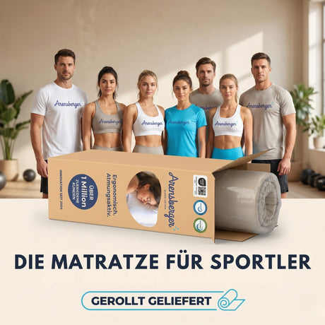 Arensberger LENA Federkernmatratze mit Memoryschaum | Höhe 21cm | Härtegrad H3 | HR Taschenfederkern Matratze | Rollmatratze | ergonomisch