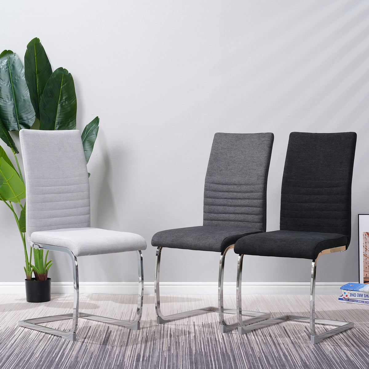 ALBATROS Freischwinger Designerstuhl LUGANO | 4er Set | Schwarz, Grau | Stoff Bezug