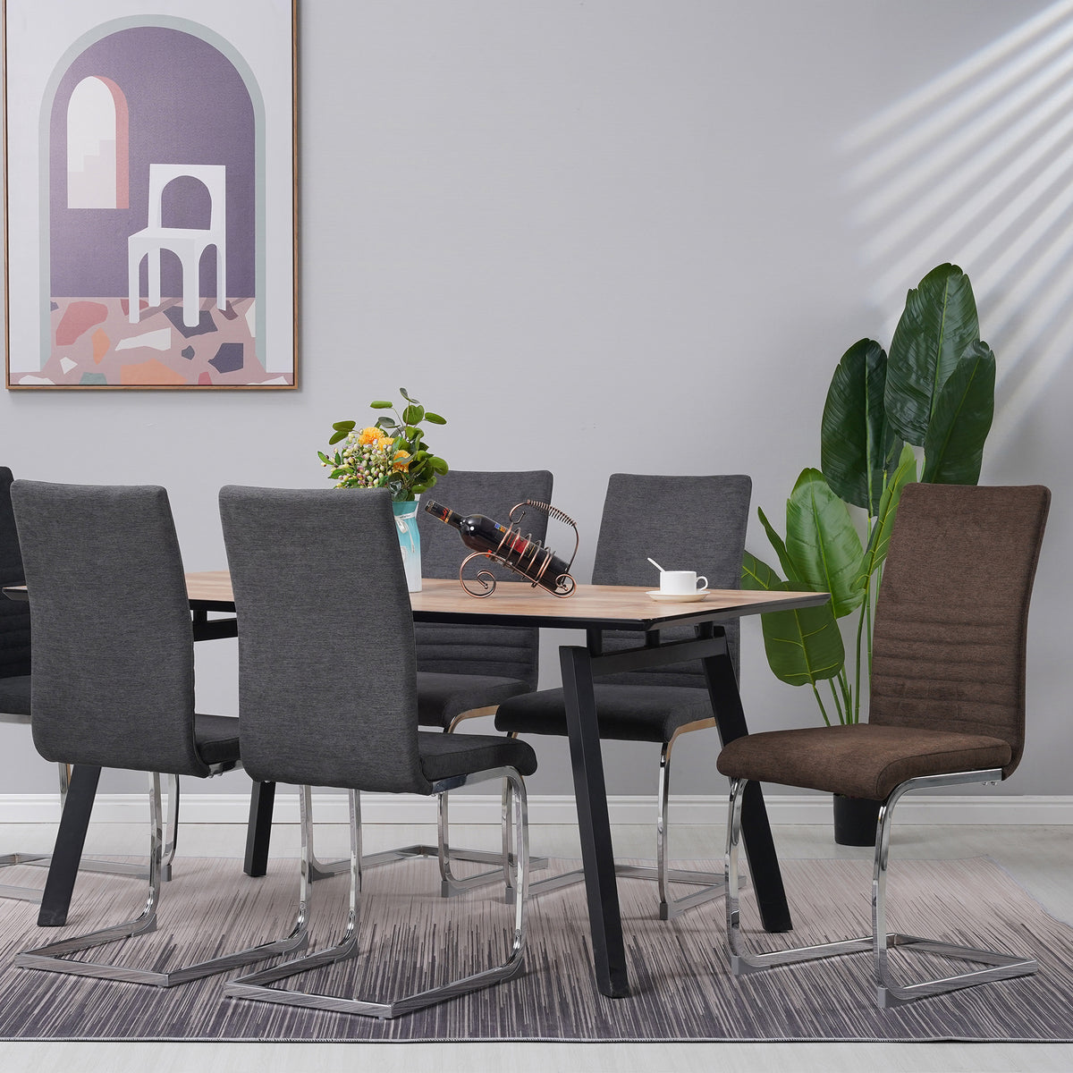ALBATROS Freischwinger Designerstuhl LUGANO | 4er Set | Schwarz, Grau | Stoff Bezug