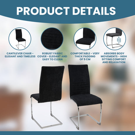 ALBATROS Freischwinger Designerstuhl LUGANO | 4er Set | Schwarz, Grau | Stoff Bezug