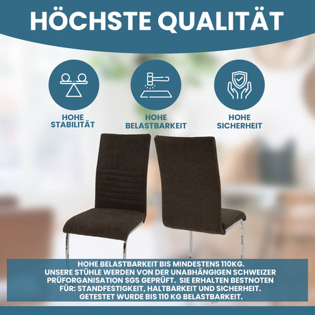 ALBATROS Freischwinger Designerstuhl LUGANO | 4er Set | Schwarz, Grau | Stoff Bezug