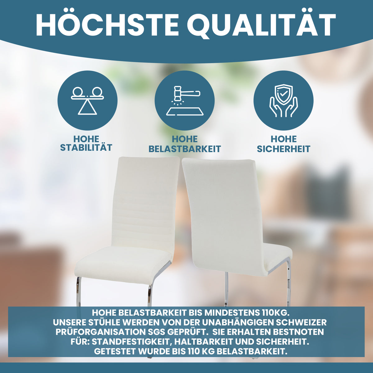 ALBATROS Freischwinger Designerstuhl LUGANO | 4er Set | Schwarz, Grau | Stoff Bezug