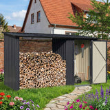 Albatros Profi Gerätehaus M –Geräteschuppen mit Holzunterstand, 2,3m³, verzinktes Metall in Anthrazit (RAL 7016) | 266x127x161cm
