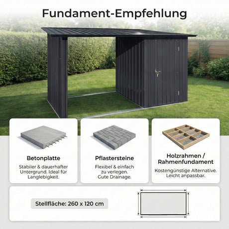 Albatros Profi Gerätehaus M –Geräteschuppen mit Holzunterstand, 2,3m³, verzinktes Metall in Anthrazit (RAL 7016) | 266x127x161cm