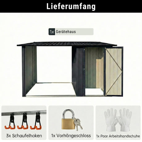 Albatros Profi Gerätehaus M –Geräteschuppen mit Holzunterstand, 2,3m³, verzinktes Metall in Anthrazit (RAL 7016) | 266x127x161cm