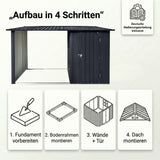 Albatros Profi Gerätehaus M –Geräteschuppen mit Holzunterstand, 2,3m³, verzinktes Metall in Anthrazit (RAL 7016) | 266x127x161cm