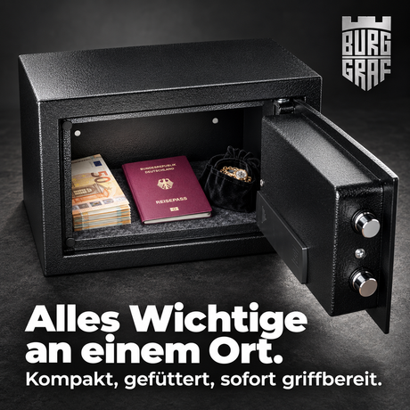 Burggraf Gr. M Safe, Tresor für zuhause, 20x31x20 cm, Buch-Safe, Hammerschlag, Zahlencode