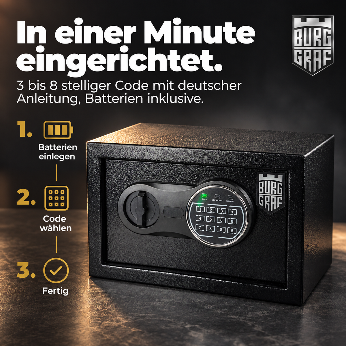 Burggraf Gr. M Safe, Tresor für zuhause, 20x31x20 cm, Buch-Safe, Hammerschlag, Zahlencode