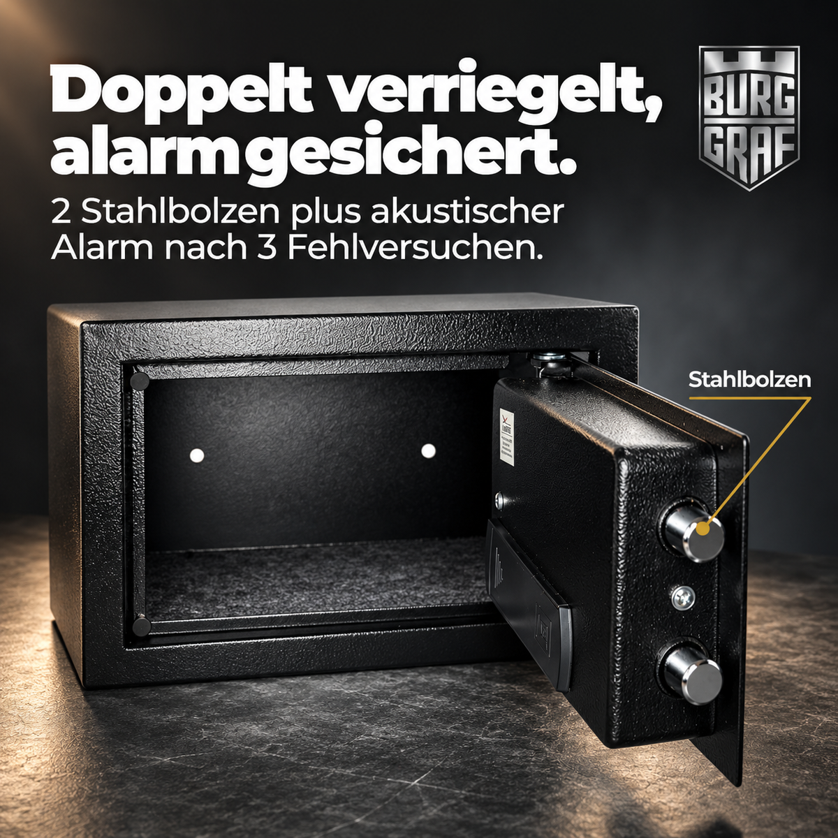 Burggraf Gr. M Safe, Tresor für zuhause, 20x31x20 cm, Buch-Safe, Hammerschlag, Zahlencode