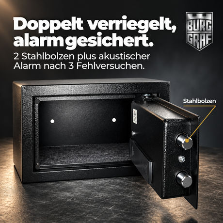 Burggraf Gr. M Safe, Tresor für zuhause, 20x31x20 cm, Buch-Safe, Hammerschlag, Zahlencode