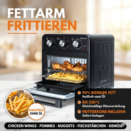 Minibackofen 20 Liter mit Umluft & Heißluftfritteuse, Mini Backofen 1800W