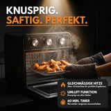 Minibackofen 20 Liter mit Umluft & Heißluftfritteuse + 1l Backofenreiniger, Mini Backofen 1800W zum Backen, Grillen & Pizza, Tischbackofen klein mit Airfryer Funktion, 100–230°C, 60 Min. Timer, inkl. Zubehör