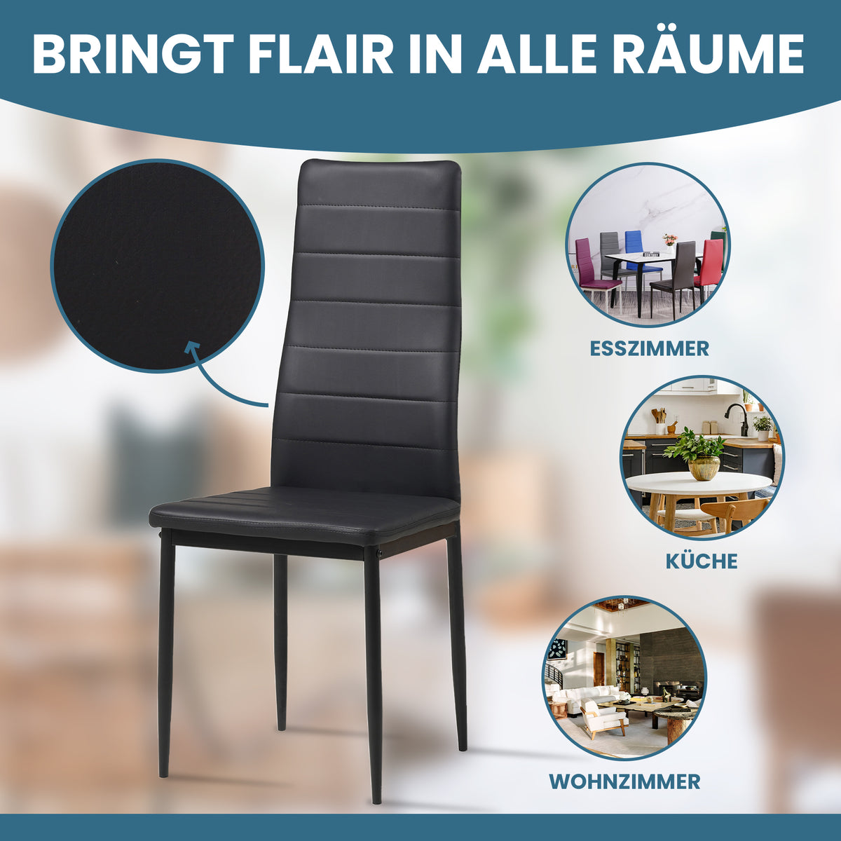 ALBATROS Designer Esszimmerstuhl MILANO | 4er/6er Set | Schwarz, Grau, Beige, Braun, Rot, Weiß | Kunstleder Bezug
