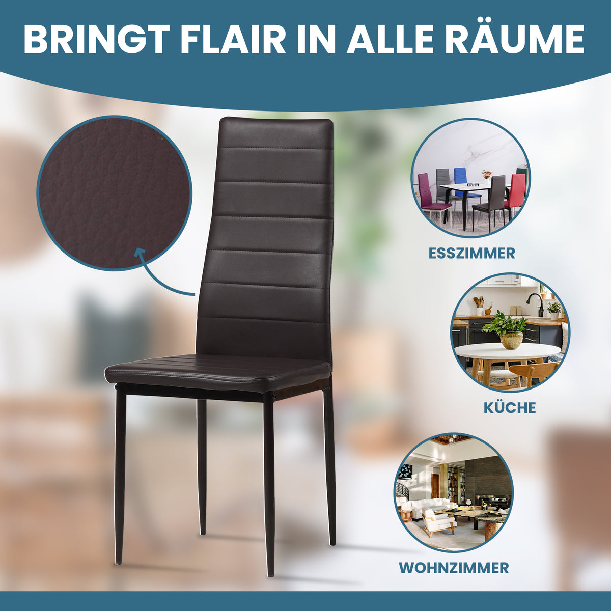 ALBATROS Designer Esszimmerstuhl MILANO | 4er/6er Set | Schwarz, Grau, Beige, Braun, Rot, Weiß | Kunstleder Bezug