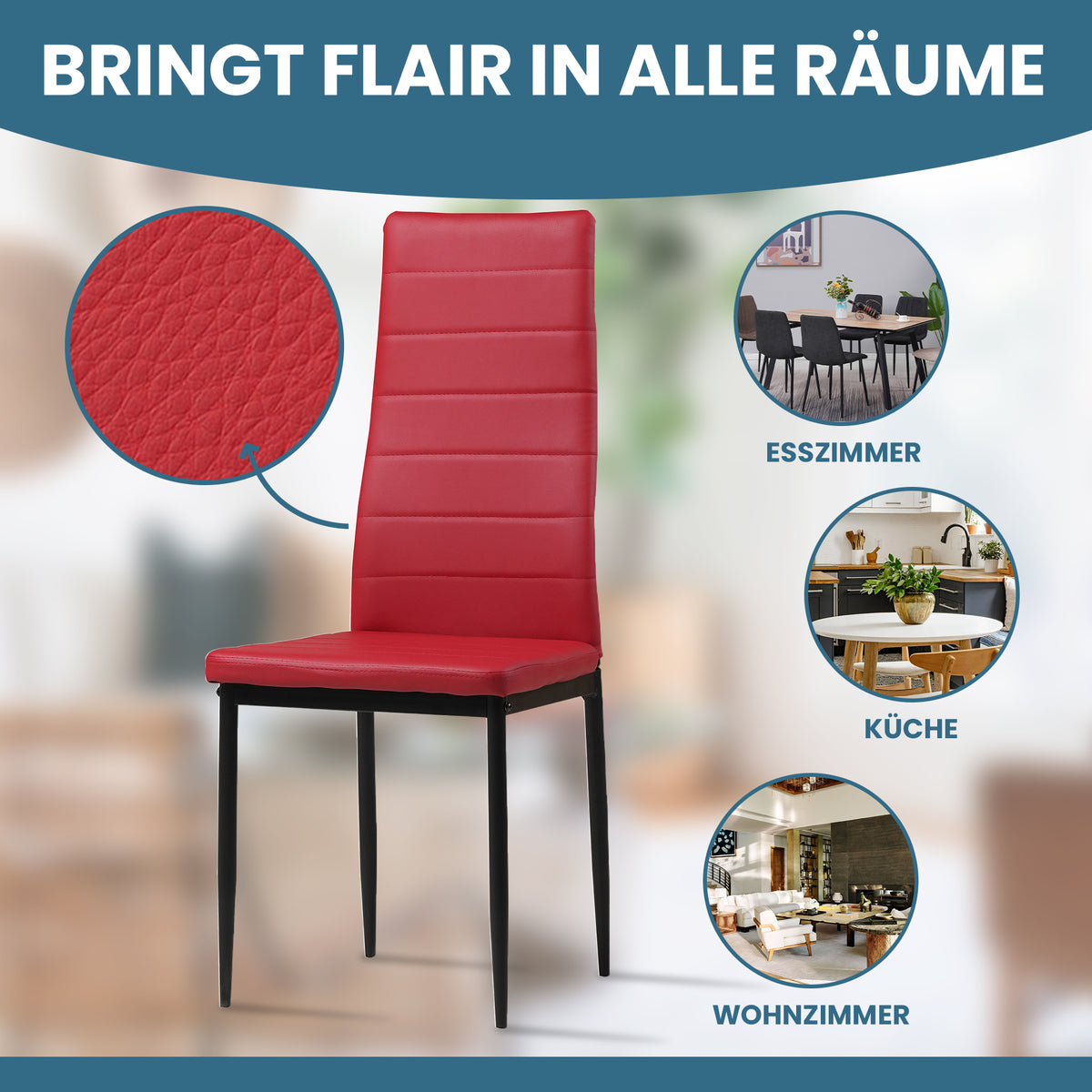 ALBATROS Designer Esszimmerstuhl MILANO | 4er/6er Set | Schwarz, Grau, Beige, Braun, Rot, Weiß | Kunstleder Bezug