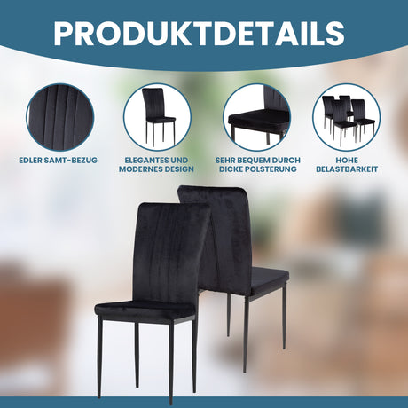 ALBATROS Designer Esszimmerstuhl MODENA | 4er/6er Set | Schwarz, Grau, Braun| Samt Bezug