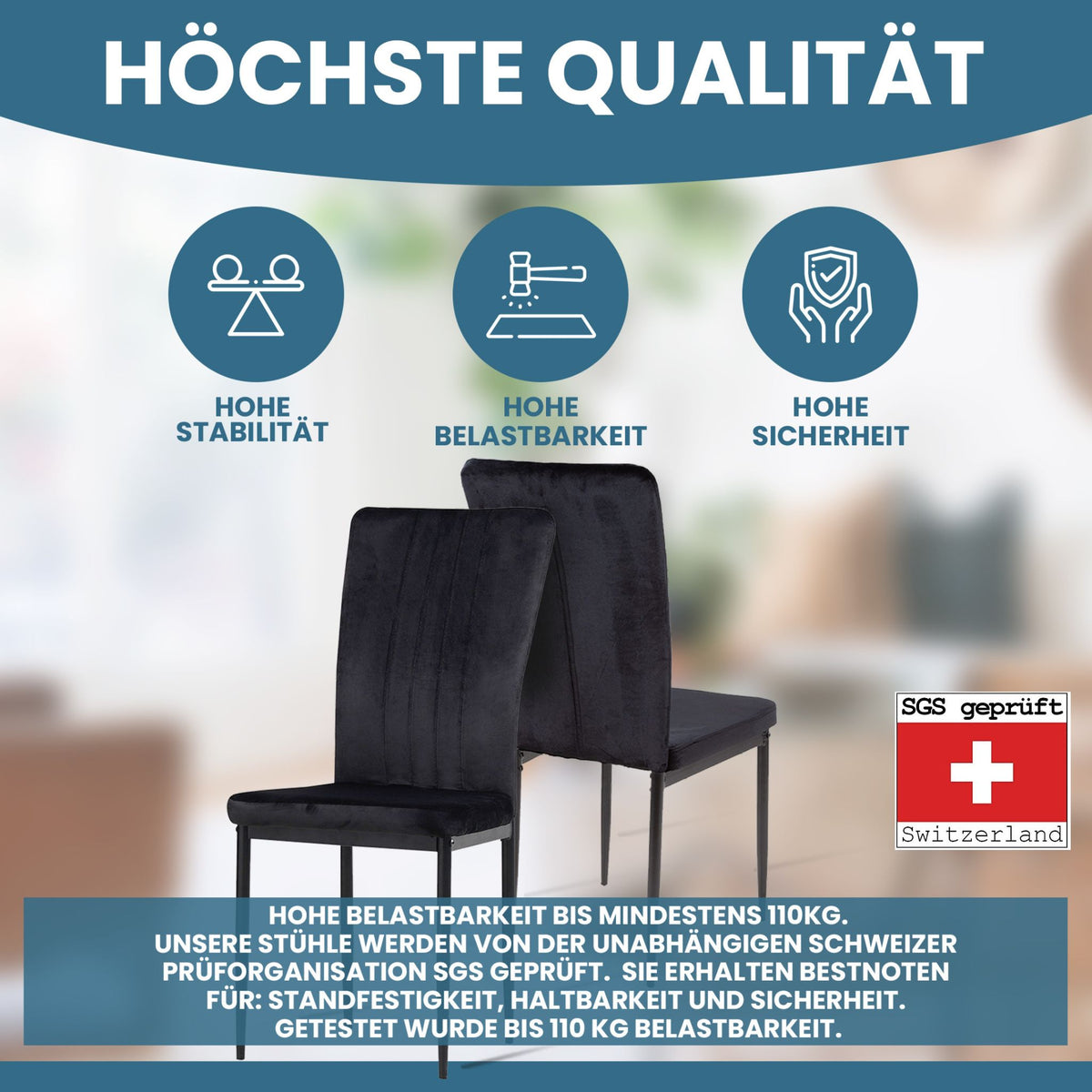 ALBATROS Designer Esszimmerstuhl MODENA | 4er/6er Set | Schwarz, Grau, Braun| Samt Bezug