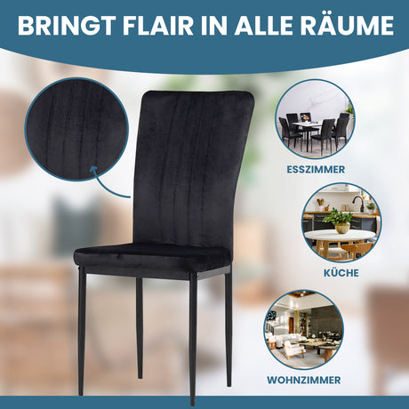 ALBATROS Designer Esszimmerstuhl MODENA | 4er/6er Set | Schwarz, Grau, Braun| Samt Bezug