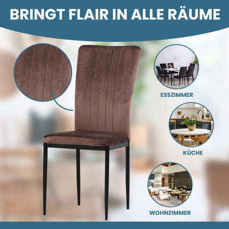 ALBATROS Designer Esszimmerstuhl MODENA | 4er/6er Set | Schwarz, Grau, Braun| Samt Bezug