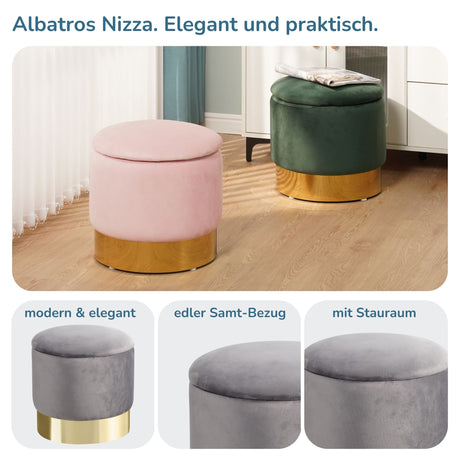 Sitzhocker mit Stauraum NIZZA Sherpa oder Samtbezug