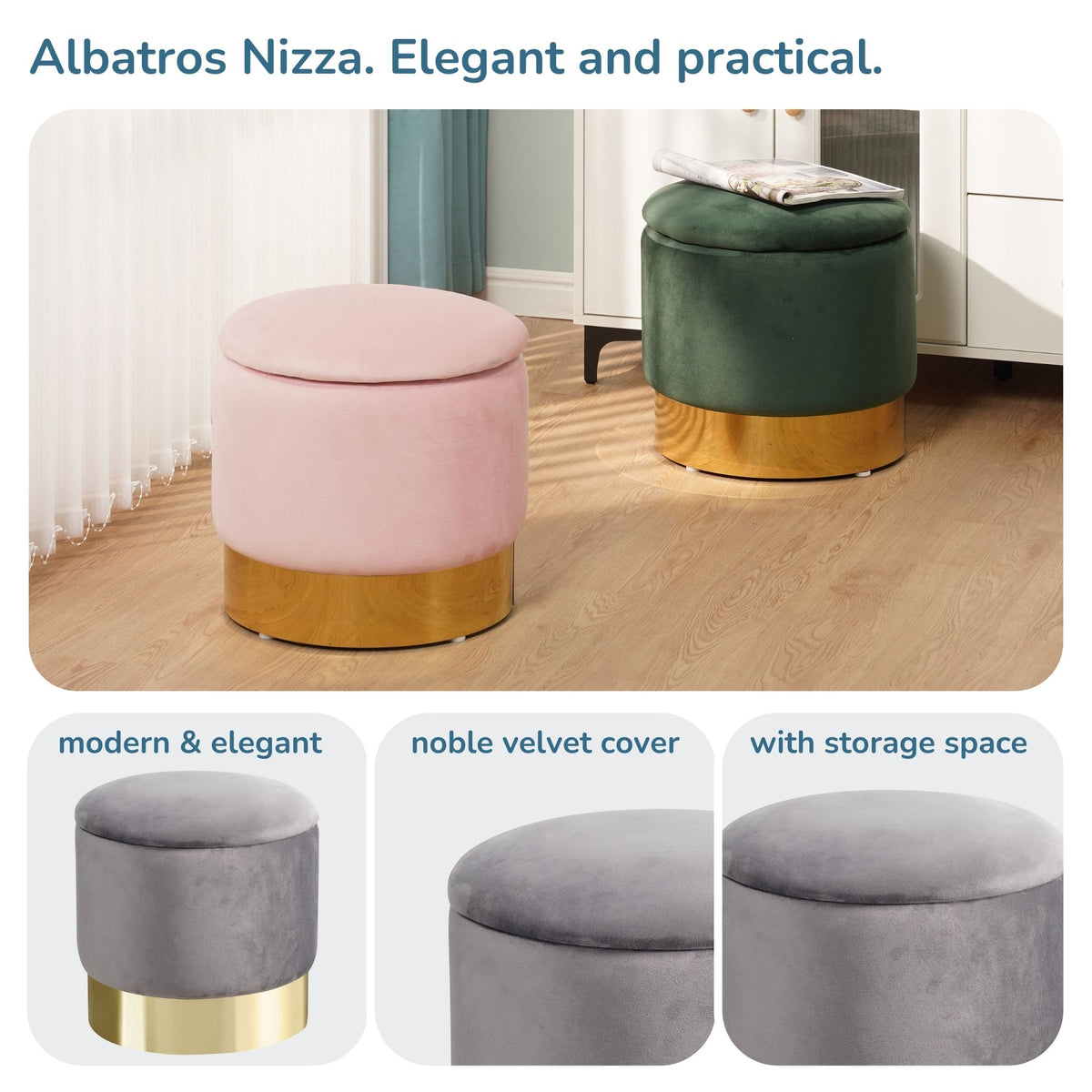 Sitzhocker mit Stauraum NIZZA Sherpa oder Samtbezug