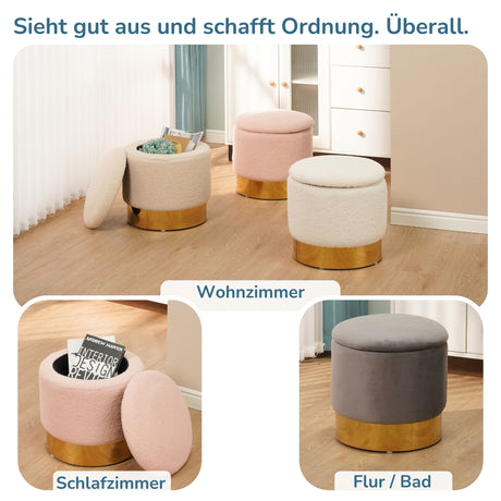 Sitzhocker mit Stauraum NIZZA Sherpa oder Samtbezug
