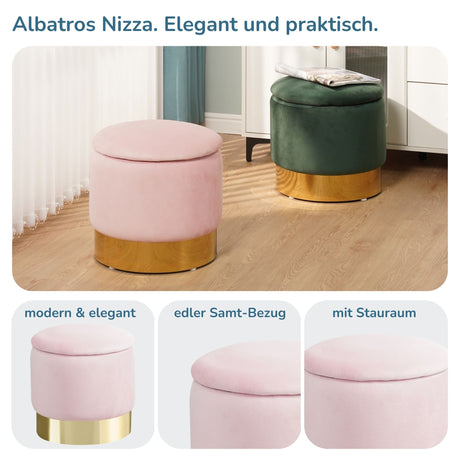 Sitzhocker mit Stauraum NIZZA Sherpa oder Samtbezug