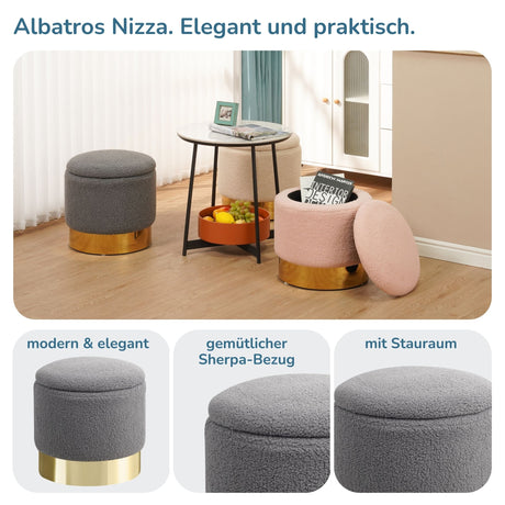 Sitzhocker mit Stauraum NIZZA Sherpa oder Samtbezug