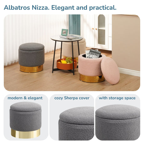 Sitzhocker mit Stauraum NIZZA Sherpa oder Samtbezug