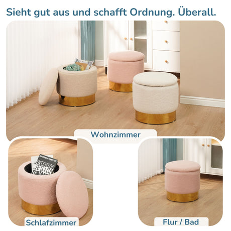 Sitzhocker mit Stauraum NIZZA Sherpa oder Samtbezug