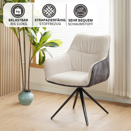 RAVINO Designer Drehstuhl PULA | 1er Set | Grau, Beige | Stoff Bezug