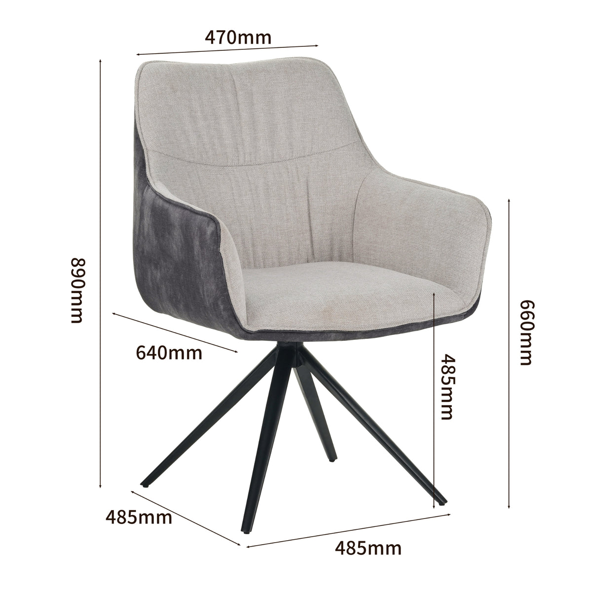 RAVINO Designer Drehstuhl PULA | 1er Set | Grau, Beige | Stoff Bezug