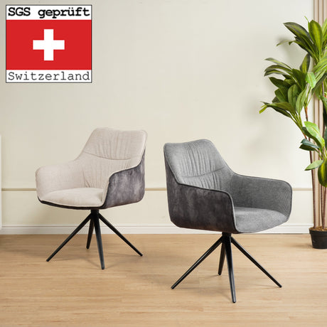 RAVINO Designer Drehstuhl PULA | 1er Set | Grau, Beige | Stoff Bezug